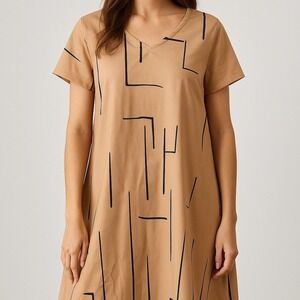 MISSLOOK Tan & Black MIDI Dress Size Medium‎